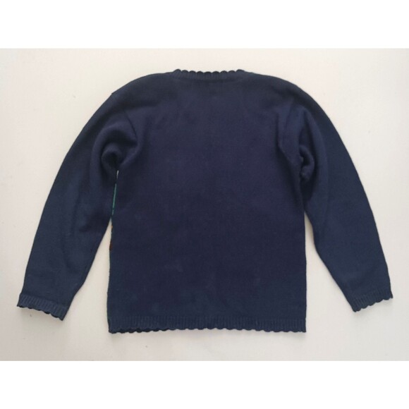 VTG Equestrian Hand Embroidered Cotton Knit Cardigan Navy Sz S/P - Picture 3 of 10